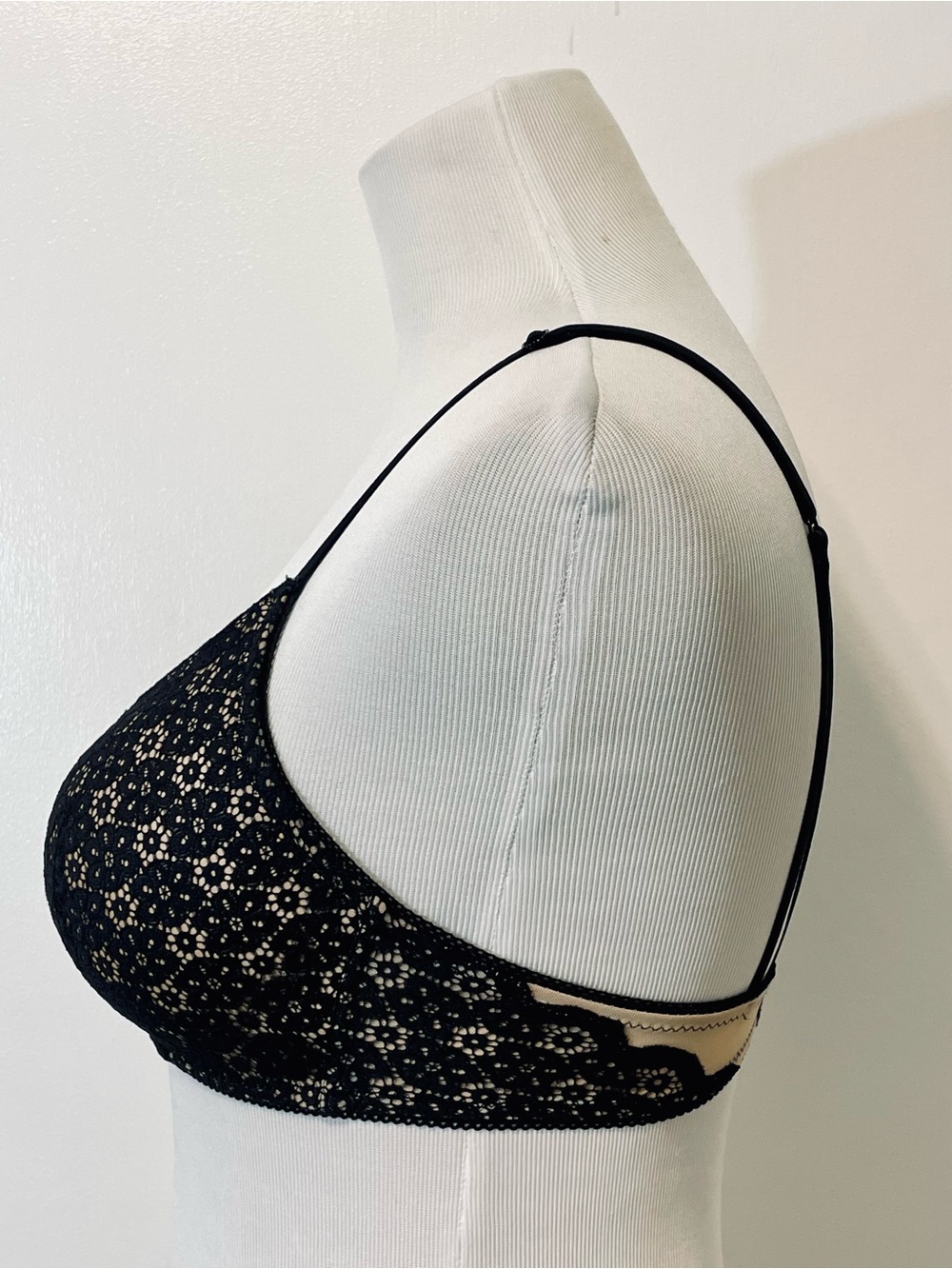 Aerie Real Happy Wireless Lightly Lined Bra Black & Tan Queens’s Lace Size 32D - Picture 8 of 11